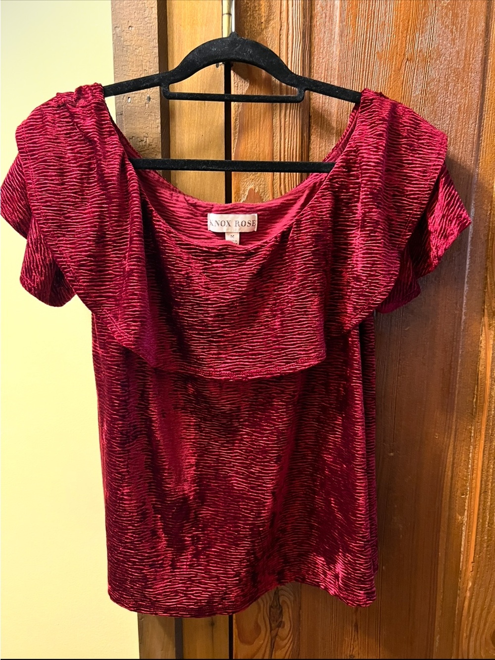 Knox Rose Crimson Velvet Ruffle Neck Blouse
